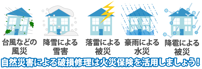 自然災害による破損修理は火災保険を活用しましょう！