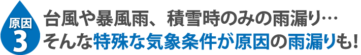 台風や暴風雨、積雪時のみの雨漏り…そんな特殊な気象条件が原因の雨漏りも！