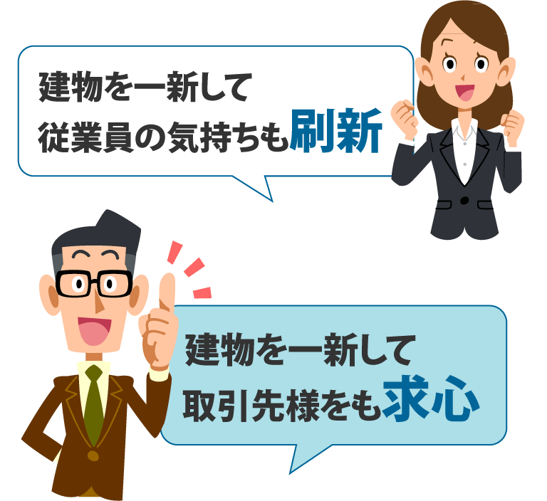 建物を一新して従業員の気持ちも刷新。建物を一新して取引先様をも求心。