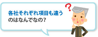 各社それぞれ項目も違うのはなんでなの？