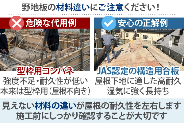 野地板の材料違いにご注意ください!