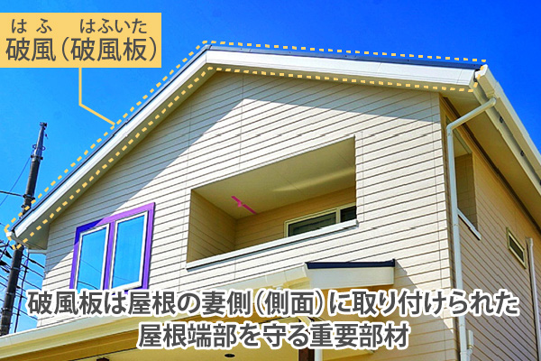 破風板は屋根の妻側(側面)に取り付けられた屋根端部を守る重要部材