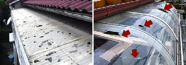 ベランダ・テラス屋根の被害例