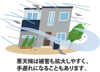 悪天候は被害も拡大しやすく、手遅れになることもあります。