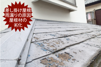 差し掛け屋根雨漏りの原因屋根材の劣化
