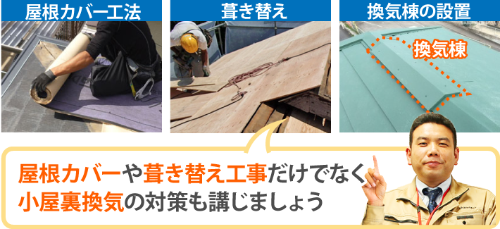 屋根カバーや葺き替え工事だけでなく小屋裏換気の対策も講じましょう