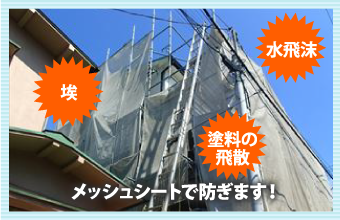 解体時の埃、高圧洗浄時の水飛沫や塗料の飛散