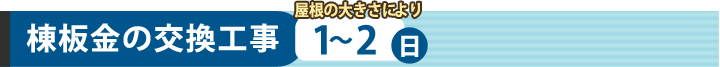 棟板金の交換工事屋根の大きさにより異なるが1日～2日