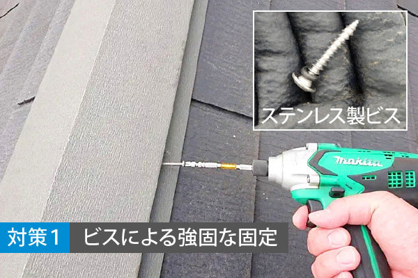 対策１：ビスによる強固な固定