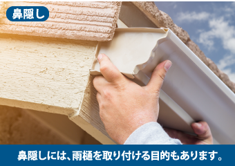鼻隠しには、雨樋を取り付ける目的もあります。