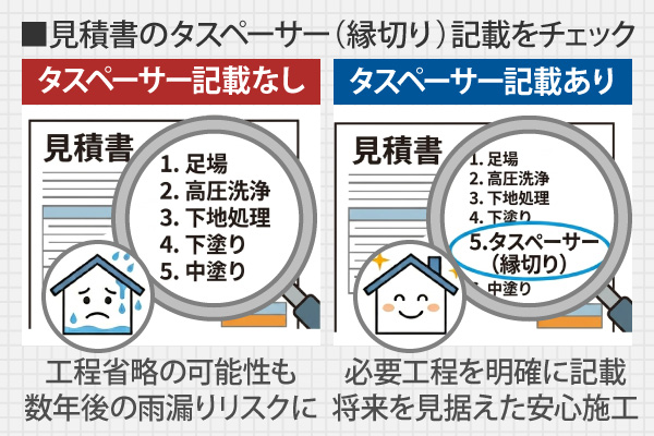 見積書のタスペーサー(縁切り)記載をチェック