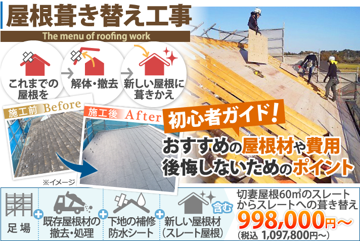 屋根葺き替え工事の初心者ガイド！おすすめの屋根材や費用・後悔しないためのポイント