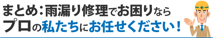 まとめ：雨漏り修理でお困りならプロの私たちにお任せください！