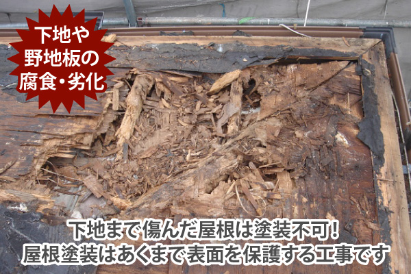 下地まで傷んだ屋根は塗装不可！屋根塗装はあくまで表面を保護する工事です