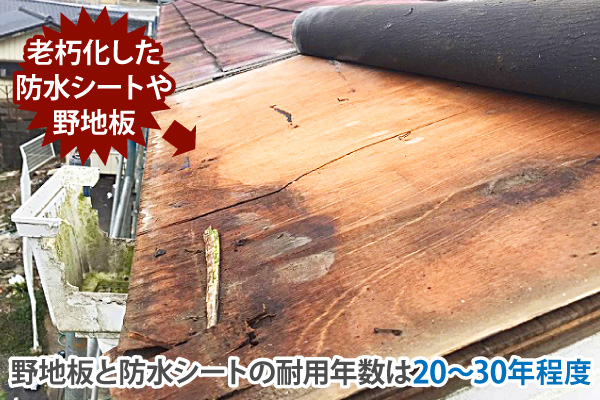 野地板と防水シートの耐用年数は20〜30年程度