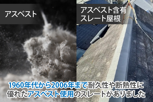 1960年代から2006年まで耐久性や断熱性に優れたアスベスト使用のスレートがありました