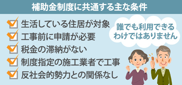 補助金制度に共通する主な条件
