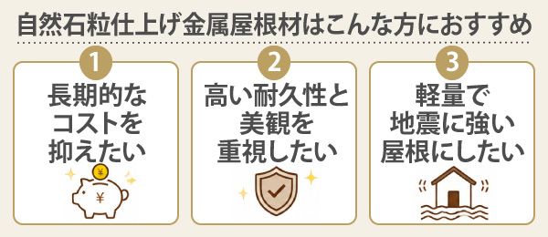 自然石粒仕上げ金属屋根材はこんな方におすすめ