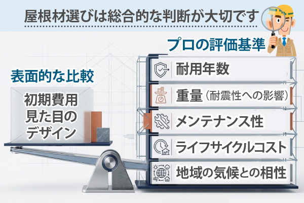 屋根材選びは総合的な判断が大切です