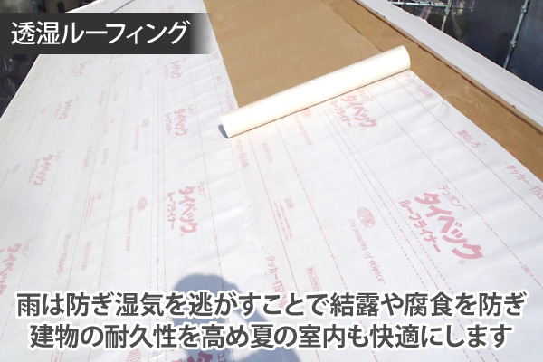 雨は防ぎ湿気を逃がすことで結露や腐食を防ぎ建物の耐久性を高め夏の室内も快適にします