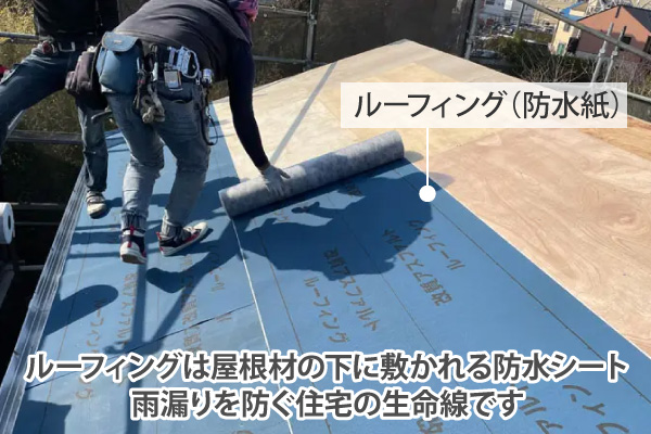 ルーフィングは屋根材の下に敷かれる防水シート、雨漏りを防ぐ住宅の生命線です