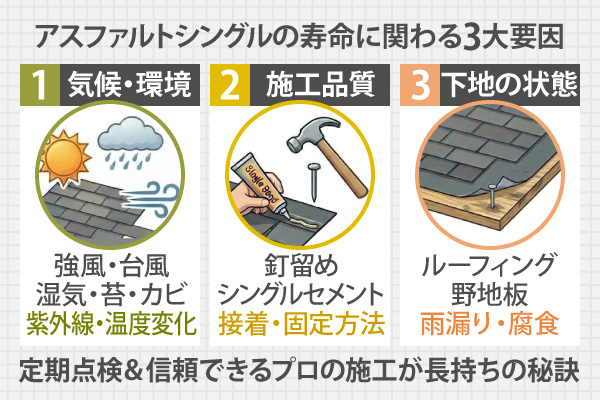 アスファルトシングルの寿命に関わる3大要因