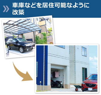 車庫などを居住可能なように改築