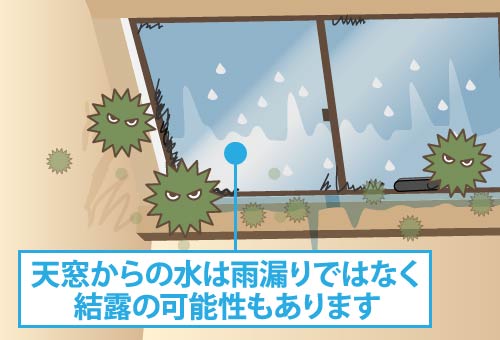 天窓からの水は雨漏りではなく結露の可能性もあります