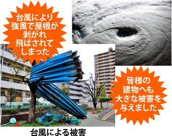 台風により強風で屋根が剥がれ飛ばされてしまった