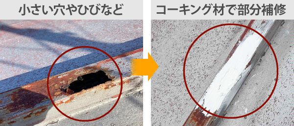 コーキング材を使用した実際の補修例