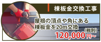 棟板金交換を20m交換した場合は120,000~（税抜）