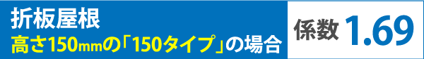 折板屋根高さ150mmの「150タイプ」の場合係数1.69