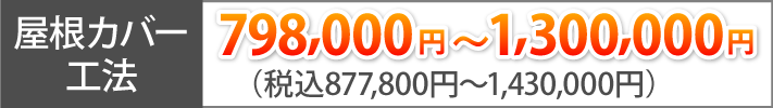 屋根カバー工法　798,000円～1,300,000円（税込877,800円～1,430,000円）