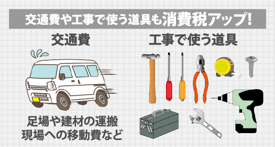 交通費や工事で使う道具も消費税アップ!