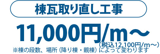 棟瓦取り直し工事　16,500円/m2～