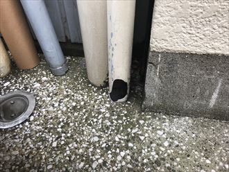 雨樋の一番下の部分に穴