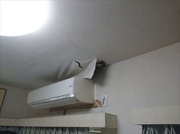 エアコンが取り付けてある壁と天井部分から雨漏りしています