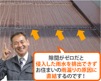 隙間がゼロだと侵入した雨水を排出できずお住まいの雨漏りの原因に直結するのです！