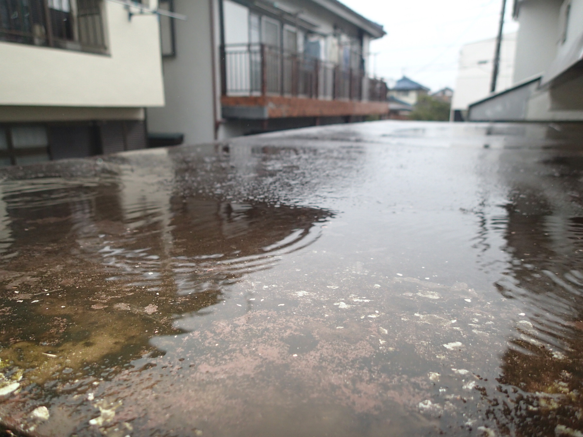 雨水のたまったポーチ屋根