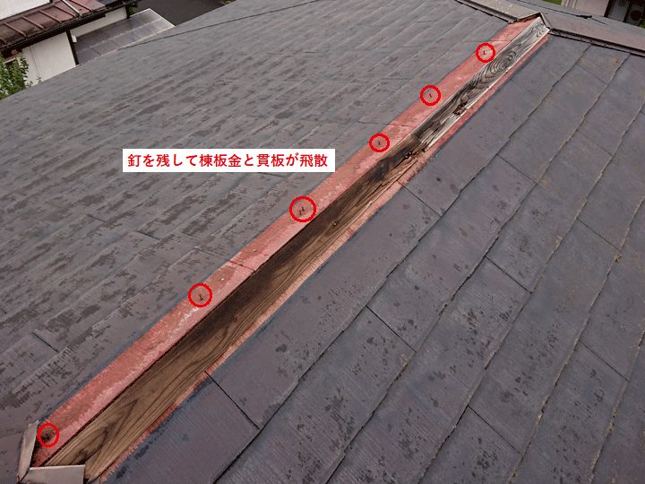 荒川区荒川 飛散した棟板金の調査で耐久性のある樹脂製貫板をおすすめ