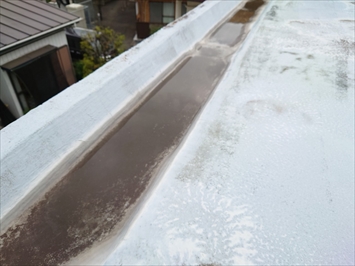 溝に雨水が溜まっています