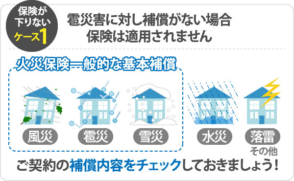 雹被害に対し保証が無い場合保険は適用されません