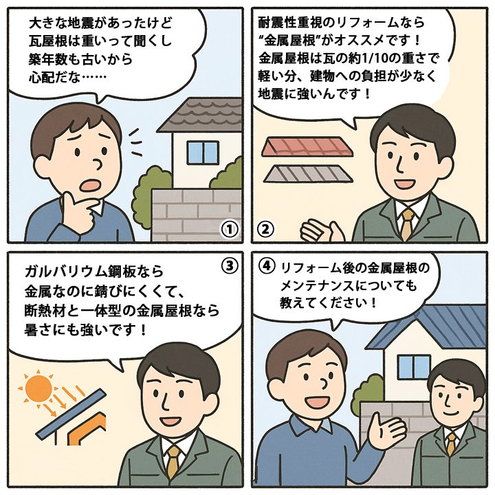 漫画で金属屋根のメリットについて解説！