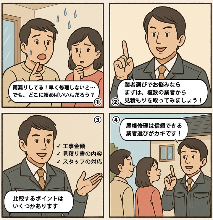 漫画で屋根修理の業者選びについて解説！