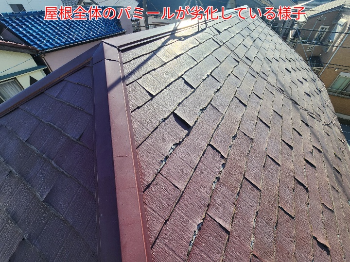 屋根全体のパミールが劣化