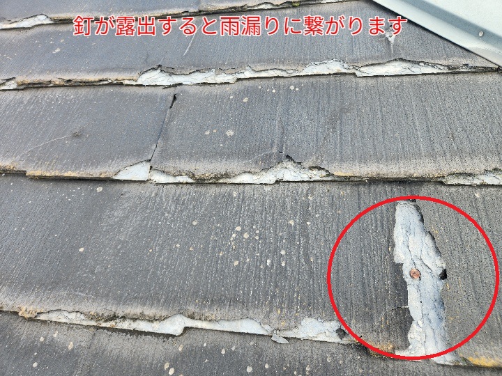 雨漏りに繋がる釘の露出