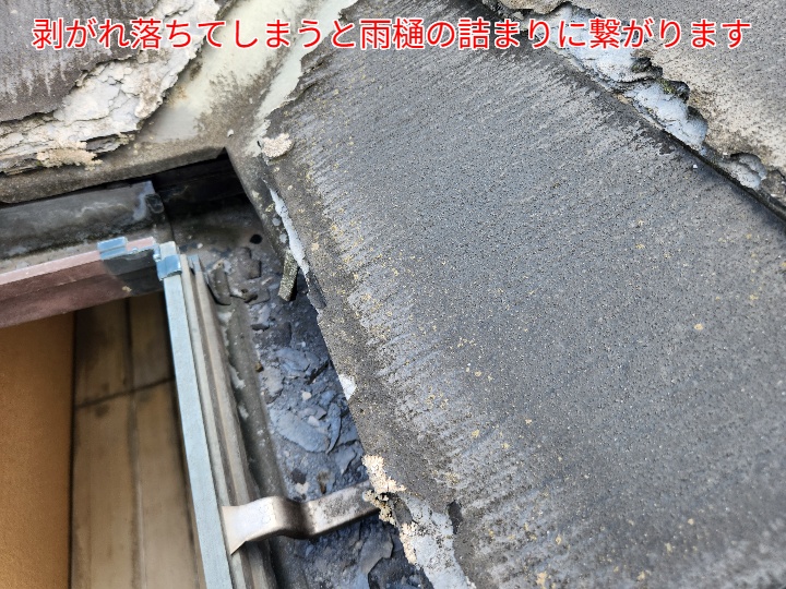 パミールが剥がれて雨樋に落下