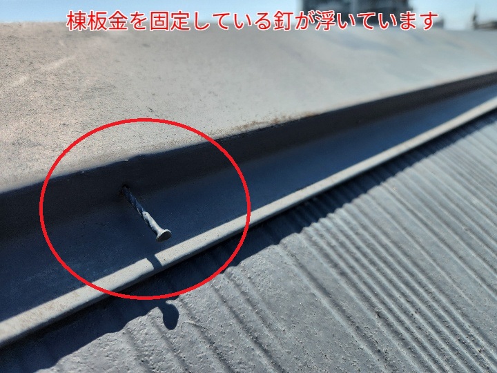 棟板金の釘浮き