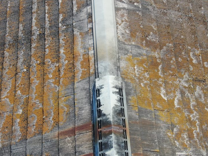 劣化が進み、苔やカビが生えたスレート屋根