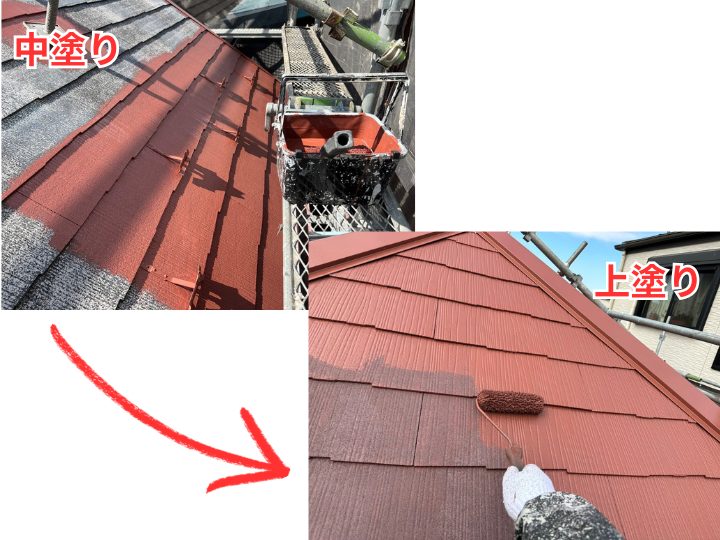 中塗りと上塗りの様子